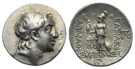 KINGS OF CAPPADOCIA. Ariarathes V Eusebes Philopator, circa 163-130 BC. Drachm (Silver, 19.5 mm, 4.18 g). Eusebeia under Mount Argaios, dated RY 33 (=...
