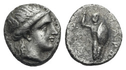 Uncertain mint. Circa late 5th century BC. Hemidrachm (Silver, 10.48 mm, 1.27 g). Head of Apollo or Aphrodite wearing tainia right. Rev. [APO] fragmen...