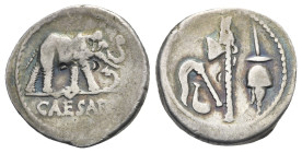 Julius Caesar, 49-48 BC. Denarius (Silver, 19.29 mm, 3.76 g). Military mint moving with Caesar in Gallia or in Italy. CAESAR in exergue. Elephant walk...