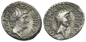 Mark Antony and Octavian. Late 40-early 39 BC. Denarius (Silver 19.00 mm, 3.55 g). Mint in central or southern Italy. Bare head of Antony right; star ...