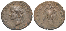 Divus Augustus, died 14. As (Bronze, 28.7 mm, 11.02 g). Rome, struck under Titus, 80-81. DIVVS AVGVSTVS PATER Radiate head of Divus Augustus to left. ...