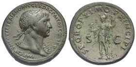 Trajan, 98-117 AD. Sestertius (Bronze, 35,1mm, 25.55 g). Rome. 107-108. IMP CAES NERVAE TRAIANO AVG GER DAC PM TR P COS V PP Laureate, draped bust rig...