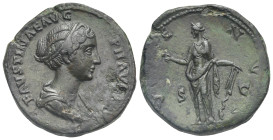Faustina II, 147-175. Sestertius (Bronze, 33.70 mm, 26.45 g). Rome, 161-174, struck under Marcus Aurelius. FAVSTINAE AVG P II AVG FIL Draped bust of F...