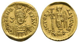 Zeno the Isaurian, 474-491. Solidus (Gold, 20.5 mm, 4.44 g). Constantinopolis (?) 476-491. D N ZENO PERP AVG Pearl-diademed, helmeted, and cuirassed b...