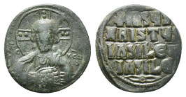 Anonymous Folles. Time of Basil II and Constantinus VIII, 976-1028. Follis (Bronze, 24.41 mm, 7.82 g). Constantinopolis. [+ЄMMANOVHΛ] above (not visib...