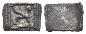 GREEK. Uncertain. Circa 4th-3rd centuries BC. Stamp Seal(?) (Silver, 11.38 x 8.35 mm, 1.22 g). Winged sphinx within incuse square; dotted square doubl...