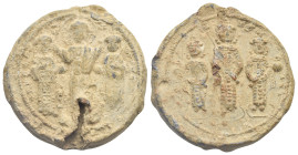 Byzantine Lead Seal. Romanus IV Diogenes, with Eudocia, Michael VII, Constantius, and Andronicus, 1068-1071. Seal (Lead, 32.77 mm, 31.20 g). +PΩMAN S ...
