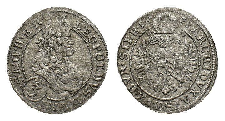 HOLY ROMAN EMPIRE. OPPELN. Leopold I of Habsburg, 1640-1705. 3 Kreuzer 1699 FN (...