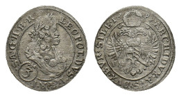 HOLY ROMAN EMPIRE. OPPELN. Leopold I of Habsburg, 1640-1705. 3 Kreuzer 1699 FN (Silver, 21.12 mm, 1.47 g). Oppeln. LEOPOLDVS • D G R I • (3) • S•A•G•H...