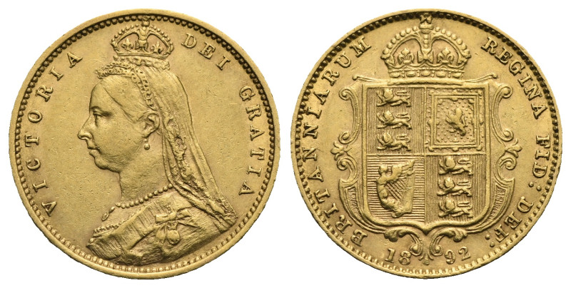 GREAT BRITAIN. Victoria, 1837-1901. 1/2 Sovereign 1892 (Gold, 19.28 mm, 3.98 g)....