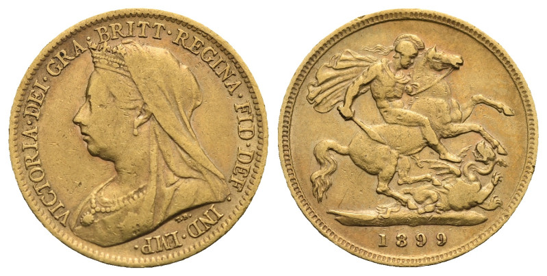 GREAT BRITAIN. Victoria, 1837-1901. 1/2 Sovereign 1899 (Gold, 19.33 mm, 3.95 g)....