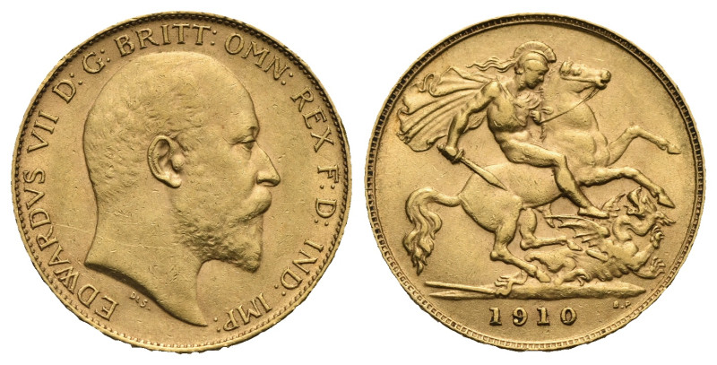 GREAT BRITAIN. Edward VII, 1901-1910. 1/2 Sovereign 1910 (Gold, 19.29 mm, 3.99 g...