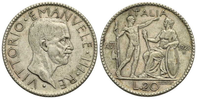 ITALY. Kingdom. Vittorio Emanuele III, 1900-1946. 20 Lire 1928 (Silver, 35.41 mm...