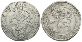 NETHERLANDS. West Friesland province. Lion Daalder 1642 (Silver, 40.18 mm, 26.90 g). MO · ARG · PRO · CON - FOE · BELG · WES · Knight standing to left...
