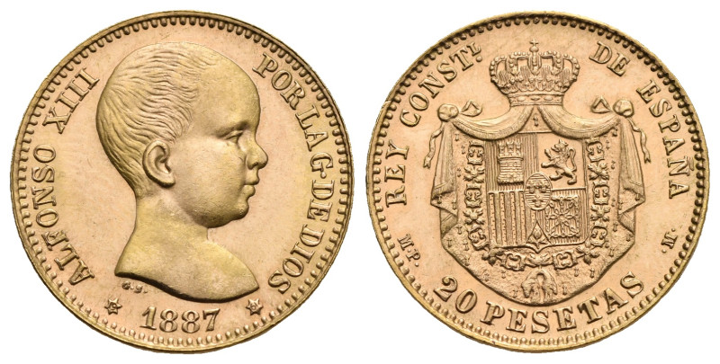 SPAIN. Alfonso XIII, 1886-1941. 20 Pesetas 1887-1961 (Gold, 21 mm, 6.44 g). Madr...