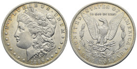 USA. 1 Dollar "Morgan" 1886 (Silver, 37.71 mm, 26.75 g). New Orleans, engraver: George Thomas Morgan. E · PLURIBUS · UNUM Liberty head, facing left; d...