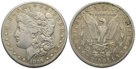 USA. 1 Dollar "Morgan" 1899 (Silver, 33.88 mm, 26.54 g). New Orleans, engraver: George Thomas Morgan. E · PLURIBUS · UNUM Liberty head, facing left; d...