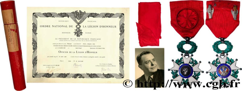 IV REPUBLIC
Type : Légion d’Honneur - Officier avec son certificat et photograph...