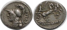 Römische Münzen, MÜNZEN DER RÖMISCHEN REPUBLIK. Später-Denarius-Münzen (ca. 154-41 v. Chr.) - P. Servilius M.f. Rullus - AR Denarius (Rome 100 v. Chr....