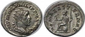 Römische Münzen, MÜNZEN DER RÖMISCHEN KAISERZEIT. ROM. PHILIPPUS I. ARABS. Antoninianus 244-247 n. Chr, Silber. 4.13 g. RIC 44b. Stempelglanz