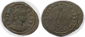 Römische Münzen, MÜNZEN DER RÖMISCHEN KAISERZEIT. Crispus, Caesar 317 - 326 n. Chr. Follis (Arelate) 316-317 n. Chr., Vs: CRISPVSNOBCAES Rs: Mars mit ...