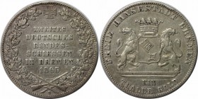Altdeutsche Münzen und Medaillen, BREMEN-STADT. Taler 1865 B, Silber. Zweites deutsches Bundesschiessen. Jungk 1206, Jaeger 27, Thun 126, AKS 16. Sehr...
