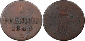 Altdeutsche Münzen und Medaillen, HANNOVER. Ernst August (1837-1851). 1 Pfennig 1846 A, Kupfer. AKS 130, Jaeger 74. Sehr Schön