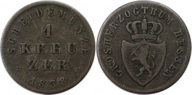 Altdeutsche Münzen und Medaillen, HESSEN - DARMSTADT. Ludwig II. (1830-1848). 1 Kreuzer 1838, Silber. KM 303. Sehr schön