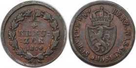 Altdeutsche Münzen und Medaillen, NASSAU. Friedrich August (1803 - 1816). 1/4 Kreuzer 1814 L, Kupfer. KM 9. Sehr schön