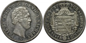 Altdeutsche Münzen und Medaillen, SACHSEN. Friedrich August II. (1836-1854). 1/6 Taler 1842 G, Silber. KM #1161. AKS 104. Vorzüglich-stempelglanz. Kra...