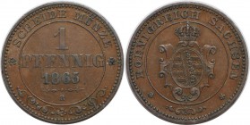 Altdeutsche Münzen und Medaillen, SACHSEN. Johann (1854-1873). Pfennig 1865 B, Kupfer. KM 1216. AKS 155. Vorzüglich