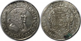 Altdeutsche Münzen und Medaillen, SACHSEN - ALBERTINE. Johann Georg II. (1656-1680). 1/3 Reichstaler 1673 CR. Kohi 231. Stempelglanz. Kratzer, grüner ...