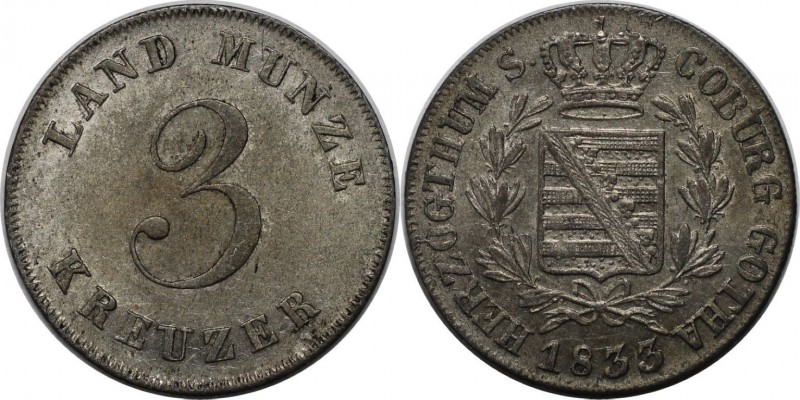 Altdeutsche Münzen und Medaillen, SACHSEN - COBURG - GOTHA. 3 Kreuzer 1833, Bill...