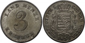 Altdeutsche Münzen und Medaillen, SACHSEN - COBURG - GOTHA. 3 Kreuzer 1833, Billon. AKS 85. Vorzüglich+