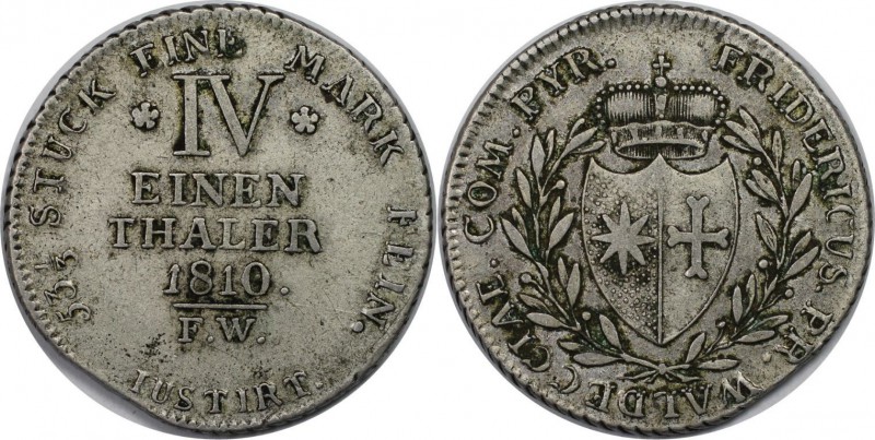Altdeutsche Münzen und Medaillen, WALDECK. Friedrich (1763-1812). 1/4 Taler 1810...