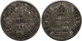 Altdeutsche Münzen und Medaillen, WÜRTTEMBERG. Wilhelm I. (1816-1864)1 Kreuzer 1856, Billon. AKS 110. KM 590. Vorzüglich