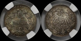 Deutsche Münzen und Medaillen ab 1871, REICHSKLEINMÜNZEN. 1/2 Mark 1908 D. Silber. Jaeger 16. NGC MS-66