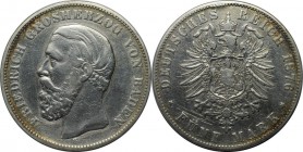 Deutsche Münzen und Medaillen ab 1871, REICHSSILBERMÜNZEN, Baden. Friedrich I. (1856-1907). 5 Mark 1876 G, Silber. Jaeger 27. Schön. Kratzer.