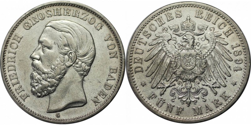 Deutsche Münzen und Medaillen ab 1871, REICHSSILBERMÜNZEN, Baden. Friedrich I (1...