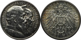 Deutsche Münzen und Medaillen ab 1871, REICHSSILBERMÜNZEN, Baden, Friedrich I (1852-1907). Goldene Hochzeit. 2 Mark 1906, Silber. Jaeger 34. Vorzüglic...