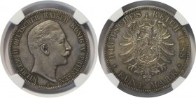 Deutsche Münzen und Medaillen ab 1871, REICHSSILBERMÜNZEN, Preußen. Wilhelm II. (1888-1918). 5 Mark 1888 A, Silber. Jaeger 101. NGC AU-58