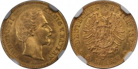 Deutsche Münzen und Medaillen ab 1871, REICHSGOLDMÜNZEN, Bayern, Ludwig II (1864-1886). 5 Mark 1877 D, Gold. KM 904. NGC MS-63