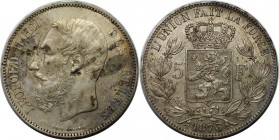 Europäische Münzen und Medaillen, Belgien / Belgium. Leopold II. (1865-1909). 5 Francs 1873, Silber. KM 24. Vorzüglich, Flecken