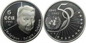 Europäische Münzen und Medaillen, Belgien / Belgium. 50 Jahre UNO. 5 Ecu 1995, Silber. KM 200. Polierte Platte
