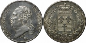 Europäische Münzen und Medaillen, Frankreich / France. Louis XVIII. (1814, 1815-1824). 5 Francs 1823 A, Silber. KM 711.1, Gadoury 614. Uncirculated