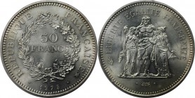 Europäische Münzen und Medaillen, Frankreich / France. Herkulesgruppe. 50 Francs 1975, Silber. Stempelglanz
