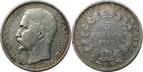 Europäische Münzen und Medaillen, Frankreich / France. Napoleon III. 5 Francs 1852 A, Silber. KM 773.1. Sehr schön+