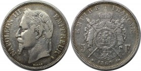Europäische Münzen und Medaillen, Frankreich / France. Napoleon III. 5 Francs 1869 A, Silber. KM 799.1. Sehr schön