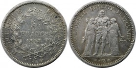 Europäische Münzen und Medaillen, Frankreich / France. Herkulesgruppe. 5 Francs 1873 A, Silber. KM 820.1. Sehr schön+
