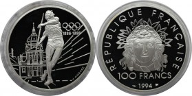 Europäische Münzen und Medaillen, Frankreich / France. Olympische Spiele IOC - Speerwerfer. 100 Francs 1994, Silber. 1 OZ. KM 1048. Polierte Platte